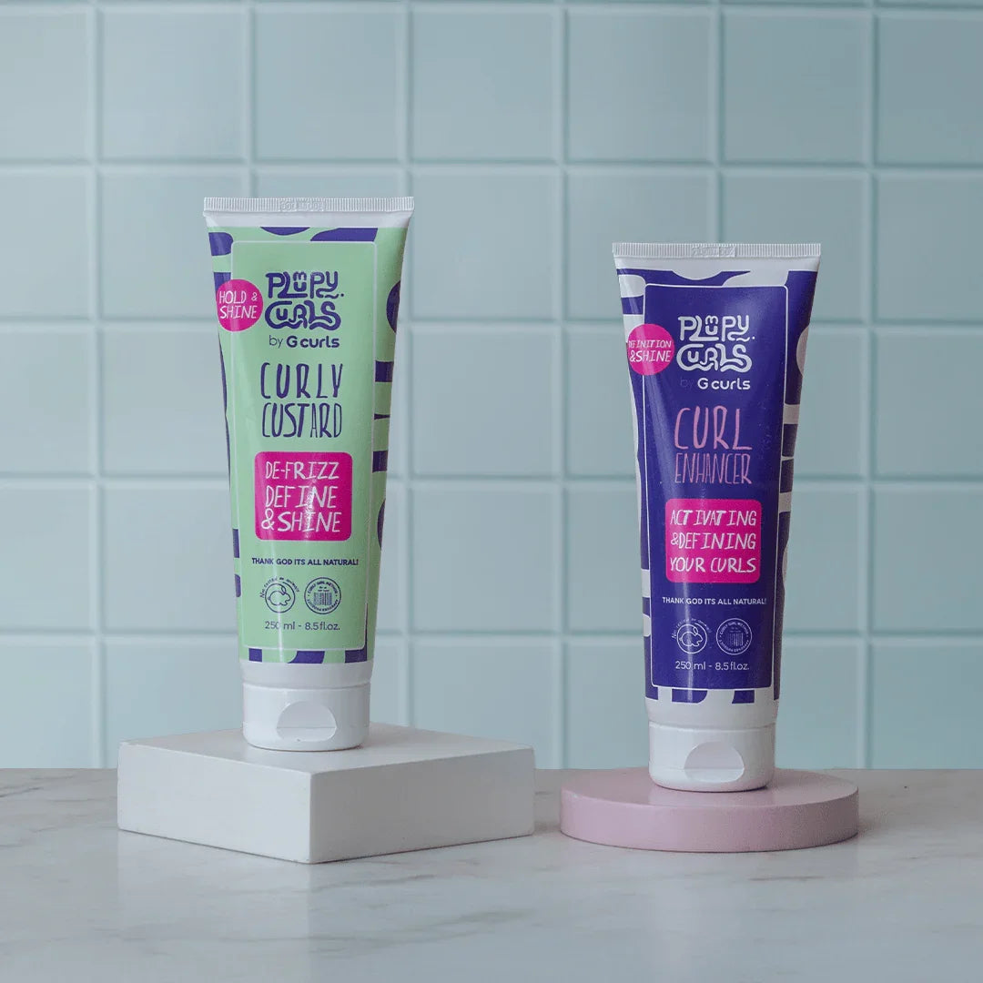 Plumpy Curls Freeze Your Curls set with Curly Custard and Curl Enhancer styling products for curly hair